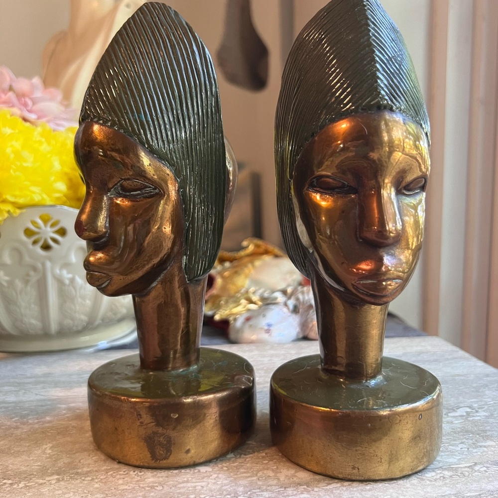 Artistic Bronze Nubian African Bust Sculpture Set of two